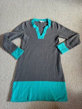 Boden 100% Cashmere Colorblock Gray Turquoise Sweater Dress READ 6
